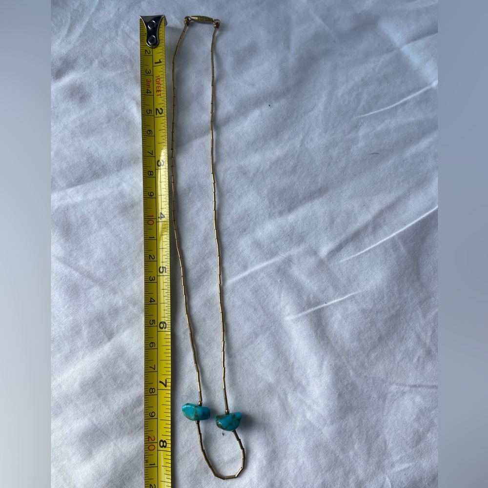 Navajo Native American Turquoise Sterling Silver Tube Chain Necklace - Picture 3 of 4